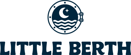 Logo of 'Little Berth' with a circular design featuring a crescent moon and waves on a white background.
